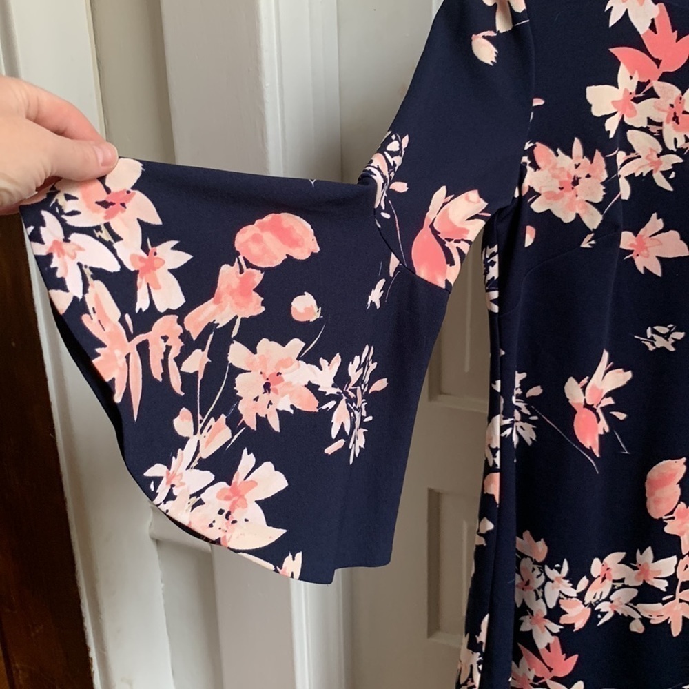 NWT Eliza J Floral Dress Navy & Pink Size 2 Office Business Casual Colorful - Picture 4 of 7